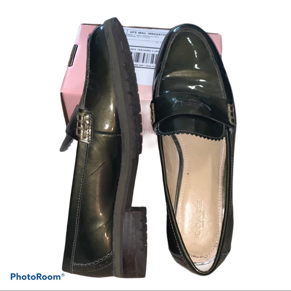 Coach Peyton Olive Green Penny Loafers. EUC 8.5
